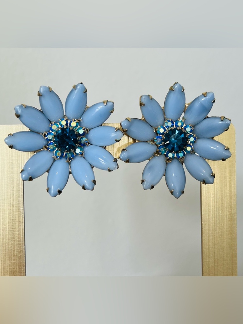 Albert Weiss Huge mid century vintage crystals clip on earrings